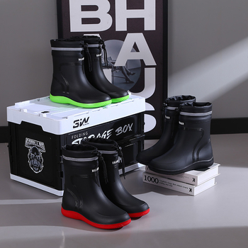 Ευρωπαϊκές και αμερικανικές μοντέρνες μπότες βροχής μέχρι τη μέση της γάμπας, ανδρικά παπούτσια νερού, χαμηλές μπότες βροχής, αδιάβροχες, αντιολισθητικές, λαστιχένιες μπότες κουζίνας, παπούτσια εργασίας για ψάρεμα, πλύσιμο αυτοκινήτων