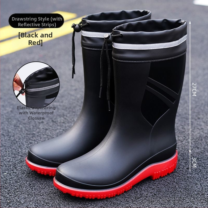 Европейски и американски модни мъжки гумени ботуши до средата на прасеца, ниски гумени ботуши, водоустойчиви, неплъзгащи се кухненски гумени обувки, риболовни, автомивки, работни обувки
