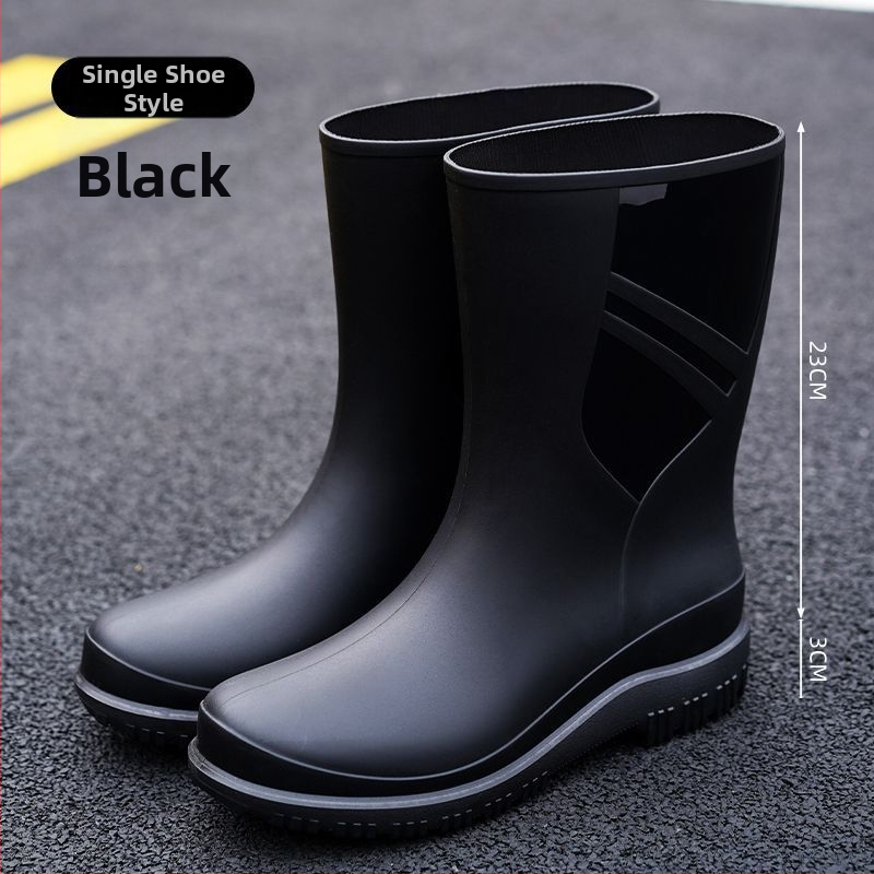 Европейски и американски модни мъжки гумени ботуши до средата на прасеца, ниски гумени ботуши, водоустойчиви, неплъзгащи се кухненски гумени обувки, риболовни, автомивки, работни обувки
