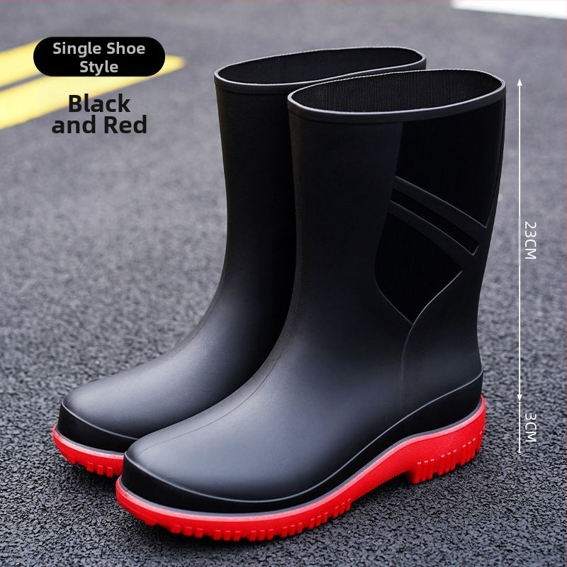 Европейски и американски модни мъжки гумени ботуши до средата на прасеца, ниски гумени ботуши, водоустойчиви, неплъзгащи се кухненски гумени обувки, риболовни, автомивки, работни обувки