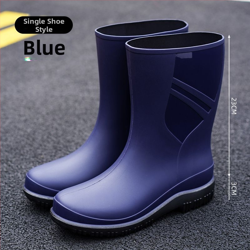 Европейски и американски модни мъжки гумени ботуши до средата на прасеца, ниски гумени ботуши, водоустойчиви, неплъзгащи се кухненски гумени обувки, риболовни, автомивки, работни обувки