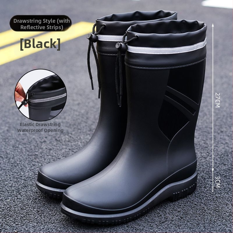 Европейски и американски модни мъжки гумени ботуши до средата на прасеца, ниски гумени ботуши, водоустойчиви, неплъзгащи се кухненски гумени обувки, риболовни, автомивки, работни обувки