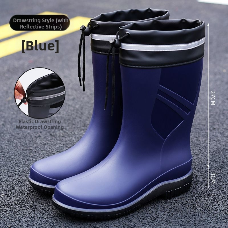 Европейски и американски модни мъжки гумени ботуши до средата на прасеца, ниски гумени ботуши, водоустойчиви, неплъзгащи се кухненски гумени обувки, риболовни, автомивки, работни обувки