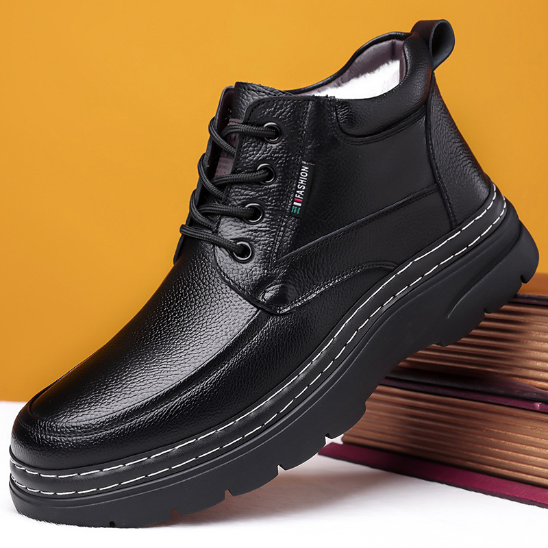 Pánske topánky Cross-Border 2025 Zimné nové štýlové zamatové zahustené teplé vysoké bavlnené topánky pre otcov stredného a staršieho veku, protišmykové topánky