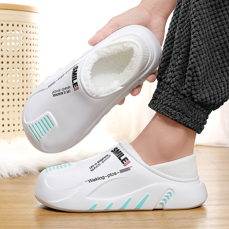Pantofi de iarnă din bumbac pentru cupluri, cu alunecare pe jumătate, îngroșați, cu fund moale, căptușiți cu fleece, caldi, din bumbac, pentru casă, papuci de bumbac Moon pentru femei