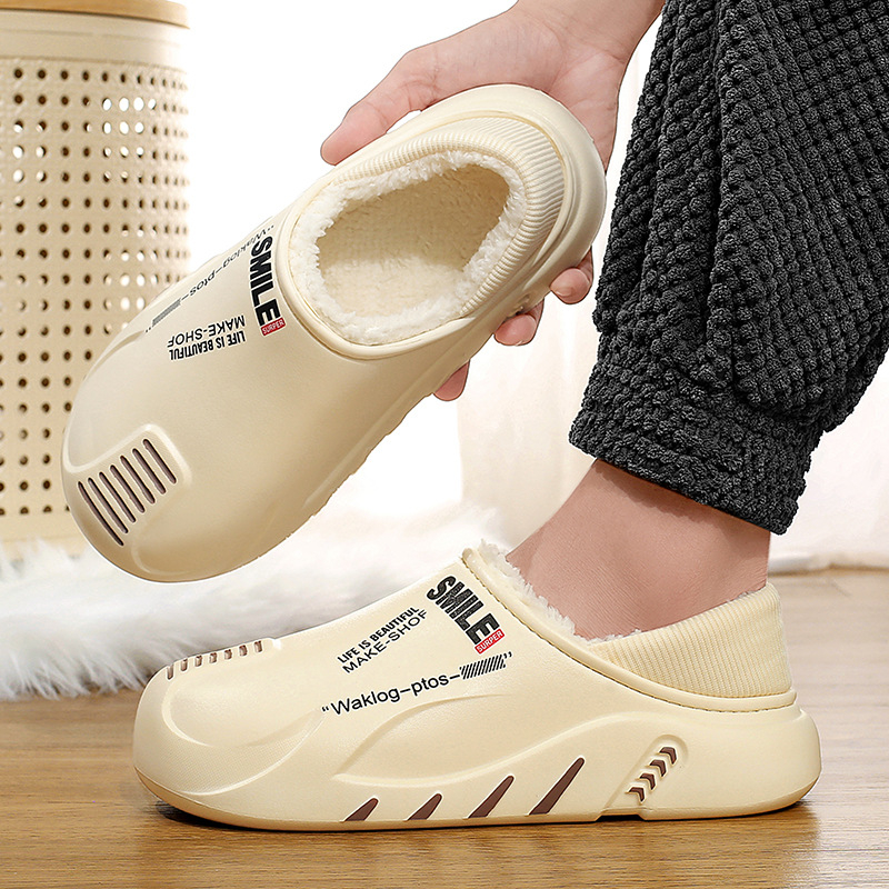 Pantofi de iarnă din bumbac pentru cupluri, cu alunecare pe jumătate, îngroșați, cu fund moale, căptușiți cu fleece, caldi, din bumbac, pentru casă, papuci de bumbac Moon pentru femei