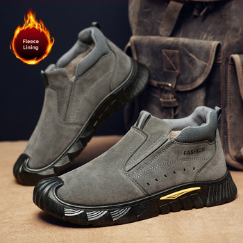 Νέα ανδρικά χειμερινά παπούτσια εργασίας του 2025 με βελούδινη επένδυση, παχύρρευστη μύτη από μη ατσάλι, μοντέρνα, άνετα, ευέλικτα, slip-on παπούτσια εργασίας