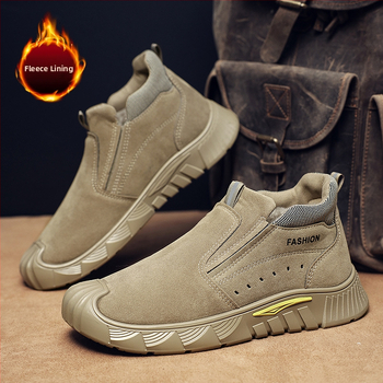 Νέα ανδρικά χειμερινά παπούτσια εργασίας του 2025 με βελούδινη επένδυση, παχύρρευστη μύτη από μη ατσάλι, μοντέρνα, άνετα, ευέλικτα, slip-on παπούτσια εργασίας