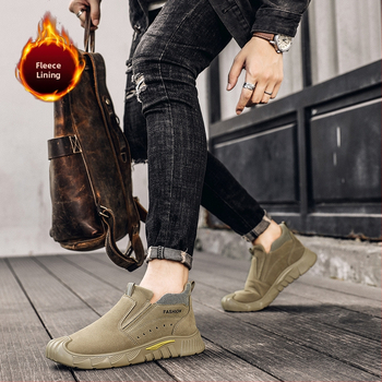 Νέα ανδρικά χειμερινά παπούτσια εργασίας του 2025 με βελούδινη επένδυση, παχύρρευστη μύτη από μη ατσάλι, μοντέρνα, άνετα, ευέλικτα, slip-on παπούτσια εργασίας