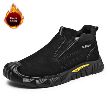 Νέα ανδρικά χειμερινά παπούτσια εργασίας του 2025 με βελούδινη επένδυση, παχύρρευστη μύτη από μη ατσάλι, μοντέρνα, άνετα, ευέλικτα, slip-on παπούτσια εργασίας