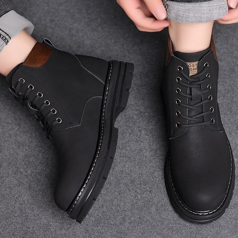 Martino stiliaus žieminiai batai, šilti, aukšti, medvilniniai, su vilnos pamušalu, vyriški motociklo batai, neslystantys, patogūs naudoti, sniego batai.