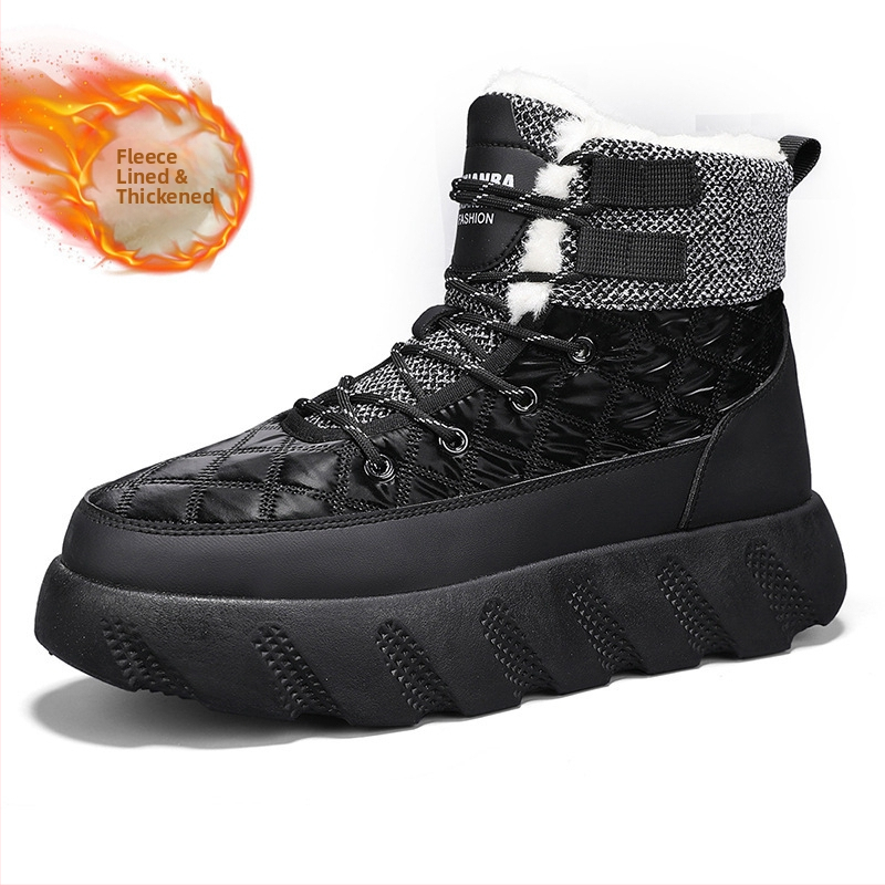 Χειμερινά ζεστά παπούτσια από βαμβάκι με επένδυση από φλις, ζεστά, ανδρικά παπούτσια εξωτερικού χώρου με χοντρή σόλα, μεσαίου μεγέθους, Martins, μοντέρνα Tooling Xu Heng 5 εποχών