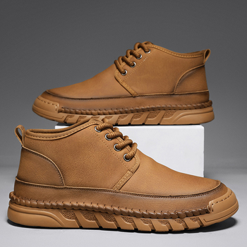 Pantofi sport casual pentru bărbați, toamna și iarna 2024, noi, căptușiți cu fleece, cizme Martin calde, de talie medie, antiderapante, lucrate manual, pantofi din bumbac la modă și versatili