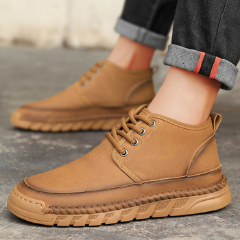 Pantofi sport casual pentru bărbați, toamna și iarna 2024, noi, căptușiți cu fleece, cizme Martin calde, de talie medie, antiderapante, lucrate manual, pantofi din bumbac la modă și versatili