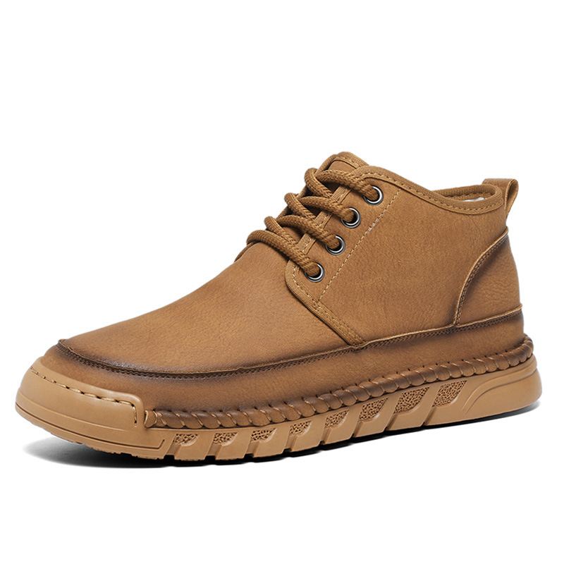 Pantofi sport casual pentru bărbați, toamna și iarna 2024, noi, căptușiți cu fleece, cizme Martin calde, de talie medie, antiderapante, lucrate manual, pantofi din bumbac la modă și versatili