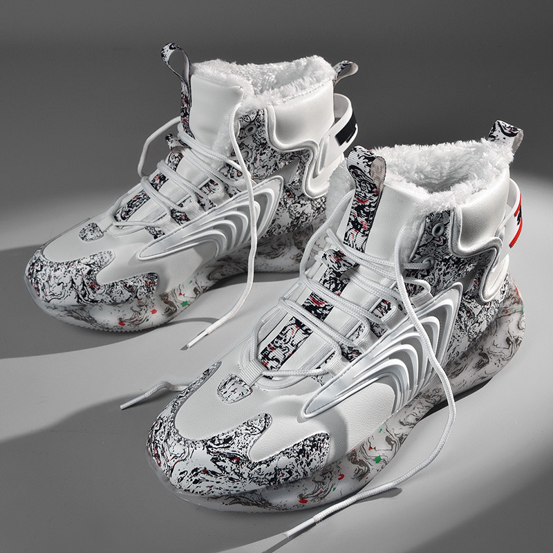 Pánske zimné športové topánky 2021, módne topánky, britské vysoké topánky, zamatové teplé bavlnené topánky, ležérne študentské snehové topánky pre mužov