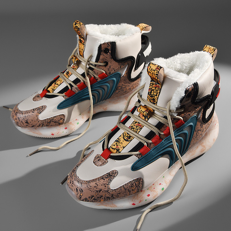 Pánske zimné športové topánky 2021, módne topánky, britské vysoké topánky, zamatové teplé bavlnené topánky, ležérne študentské snehové topánky pre mužov