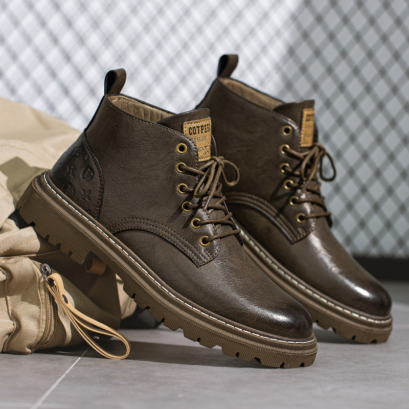 Ανδρικά δερμάτινα παπούτσια Martin Boots, φθινοπωρινά και χειμερινά, βρετανικού στιλ, casual δερμάτινα, γνήσια δερμάτινα, υπαίθρια, ρετρό, αδιάβροχα, μπότες εργαλείων