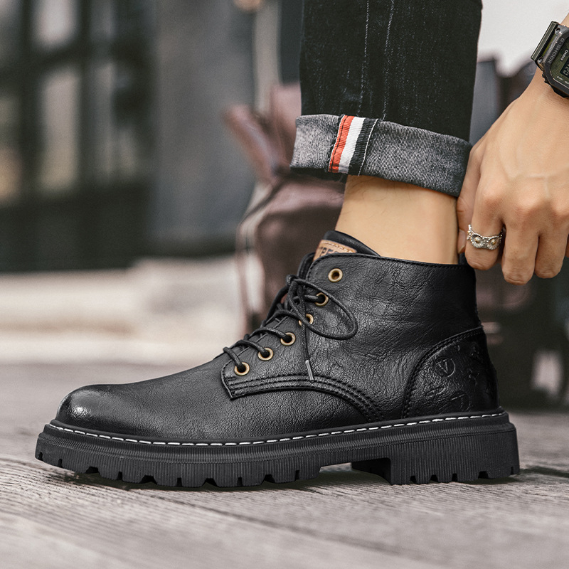 Ανδρικά δερμάτινα παπούτσια Martin Boots, φθινοπωρινά και χειμερινά, βρετανικού στιλ, casual δερμάτινα, γνήσια δερμάτινα, υπαίθρια, ρετρό, αδιάβροχα, μπότες εργαλείων