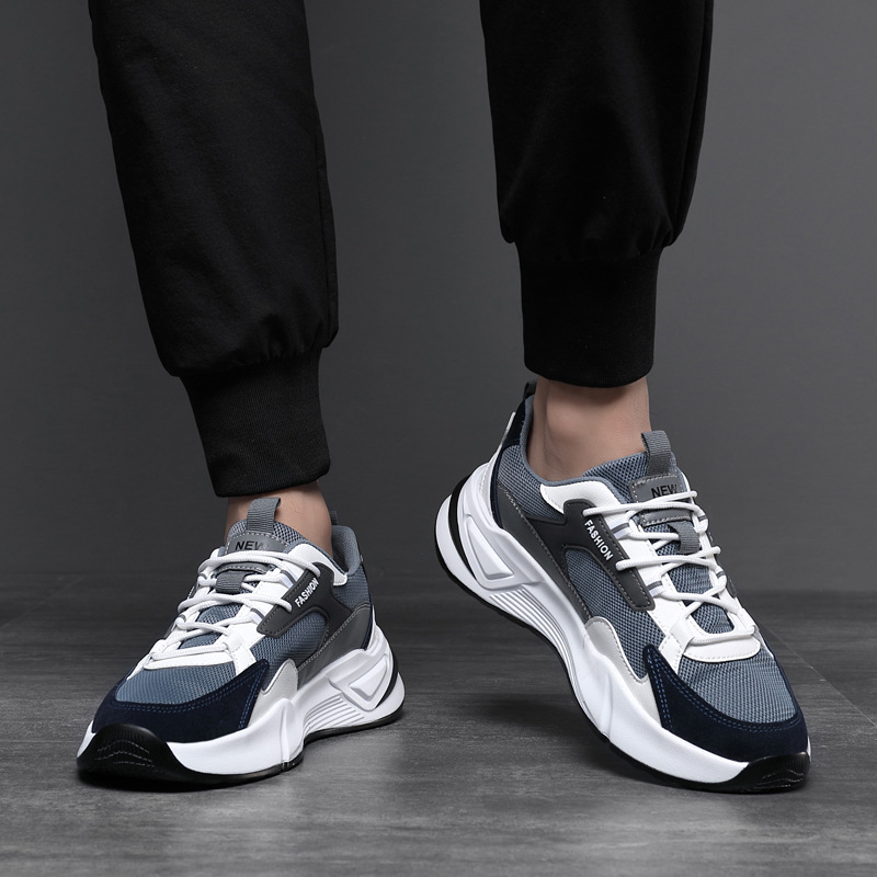 Нови модни мъжки ежедневни обувки с цветни блокове 2024, пролет и есен, дебело дъно, спортни мъжки обувки в стил Хонконг, модерни мъжки обувки Torre