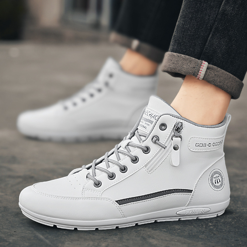 Pantofi sport pentru bărbați 2024, toamna, la modă, sport, adidași, slip-on, pantofi casual din piele pentru bărbați, impermeabili, antiderapanți, cu fund moale, albi