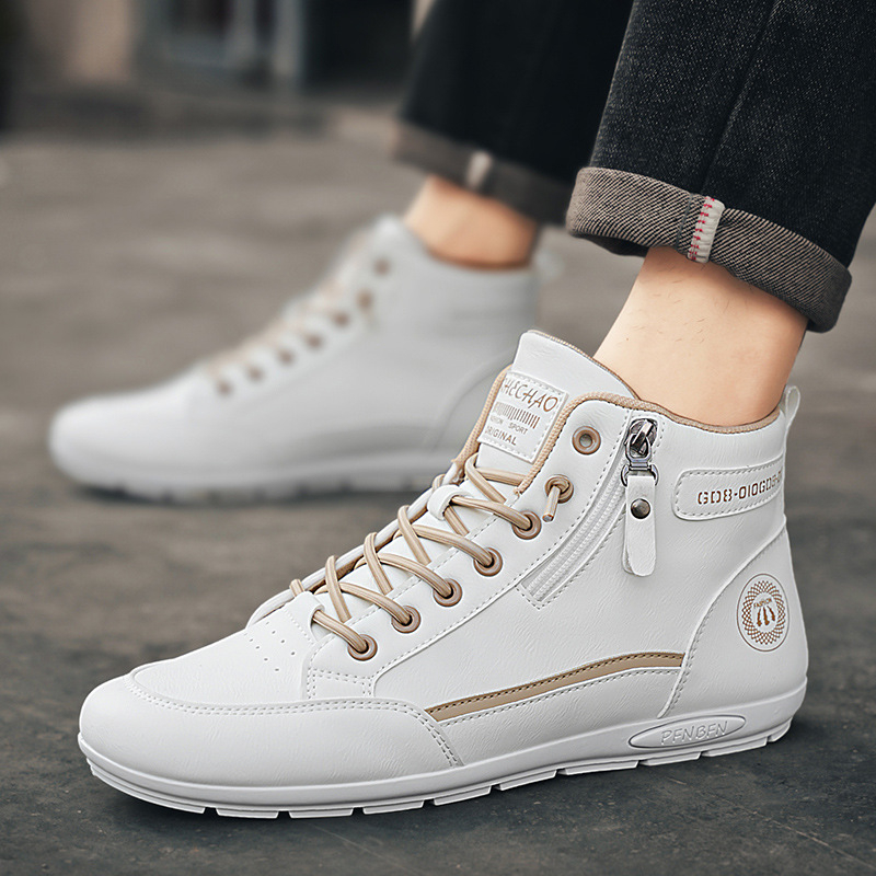 Pantofi sport pentru bărbați 2024, toamna, la modă, sport, adidași, slip-on, pantofi casual din piele pentru bărbați, impermeabili, antiderapanți, cu fund moale, albi