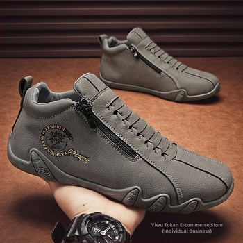 2025 Νέα Δερμάτινα Παπούτσια Ψηλού Τόπου για Άνδρες, Slip-On στο Πλάι με Φερμουάρ, Casual Κορεάτικο Δερμάτινα Πέντε Δάχτυλα Λευκά Παπούτσια, Μοντέρνα Παπούτσια