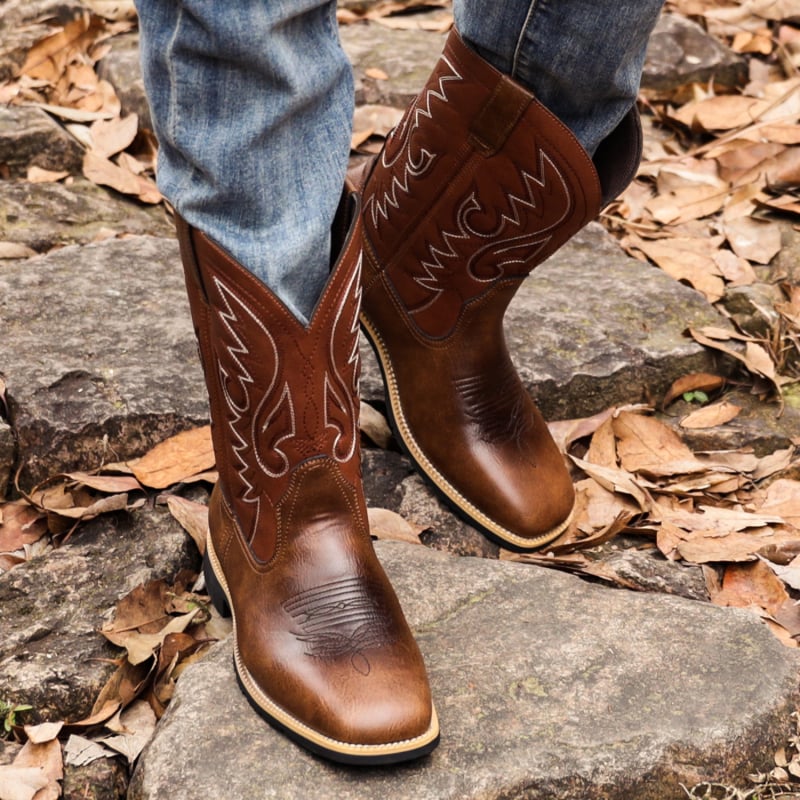 HPIOPL8802 cizme de cowboy western cu cap lat, broderie retro cu mânecă înaltă, ambalaj în pungă cu fermoar OPP