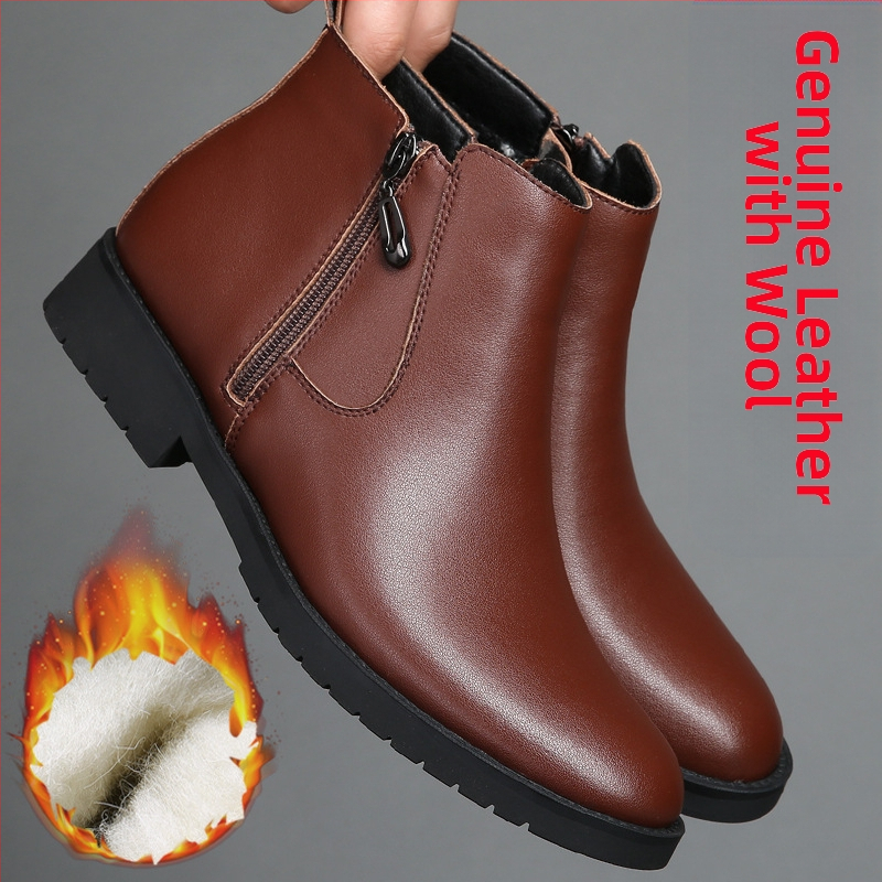 [Odinė vilna] Rudens ir žiemos vyriški medvilniniai batai, karvės odos ir aksomo sustorinti aukštakulniai laisvalaikio batai, Martino aulinukai, odiniai batai, vyriški batai