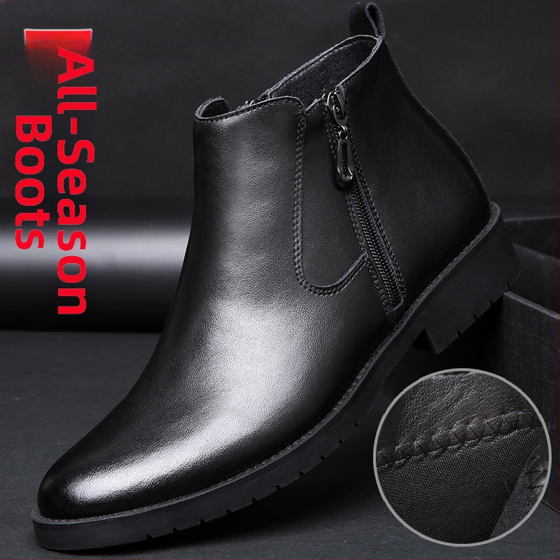 [Odinė vilna] Rudens ir žiemos vyriški medvilniniai batai, karvės odos ir aksomo sustorinti aukštakulniai laisvalaikio batai, Martino aulinukai, odiniai batai, vyriški batai