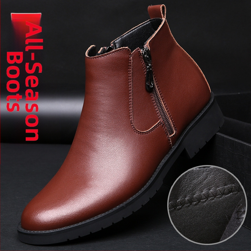 [Odinė vilna] Rudens ir žiemos vyriški medvilniniai batai, karvės odos ir aksomo sustorinti aukštakulniai laisvalaikio batai, Martino aulinukai, odiniai batai, vyriški batai