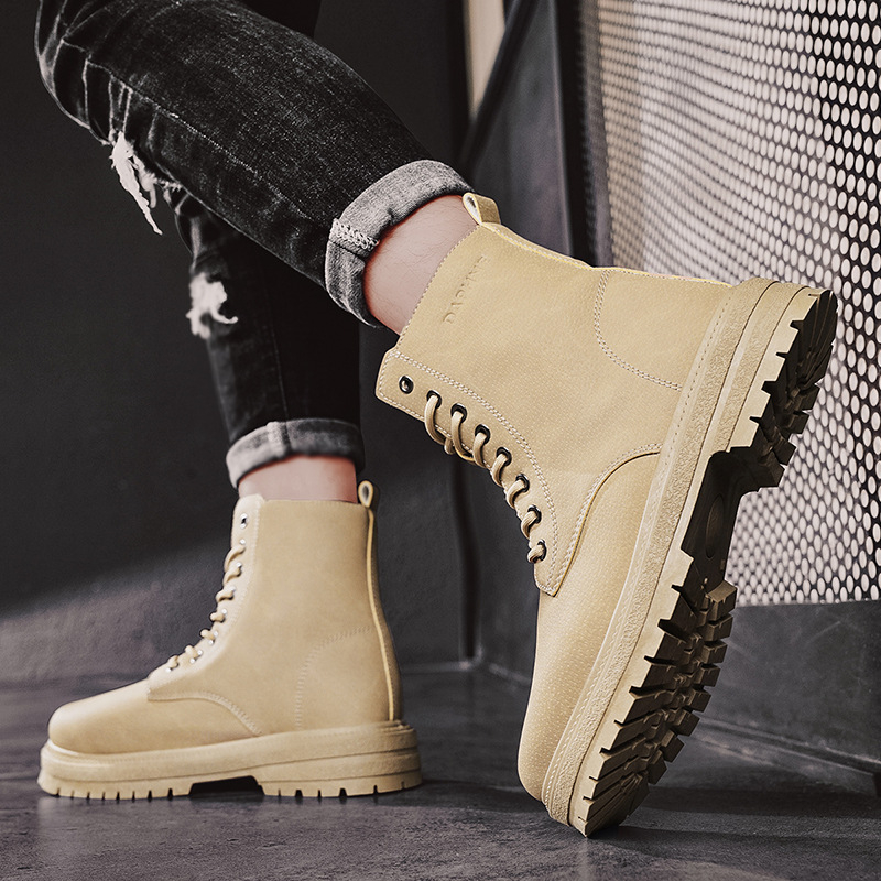 Jesenné pánske topánky Martin Boots z britského štýlu, vysoké členkové čižmy v ležérnom štýle National Tide v hongkonskom štýle, moderné motocyklové topánky