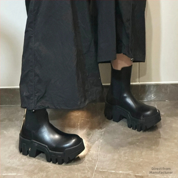 Pariisi uued buldooseri kõrged Chelsea saapad paksu tallaga, suurendatud nahast tipptasemel Briti stiilis paksu tallaga Ma Jinjin