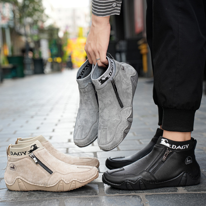 DAGY cezhraničné populárne retro Martin čižmy pánske pravé kožené pánske topánky pre väčšie veľkosti, nezávislý stojan, vysoký top, odolný voči opotrebovaniu, vonkajší prestávka
