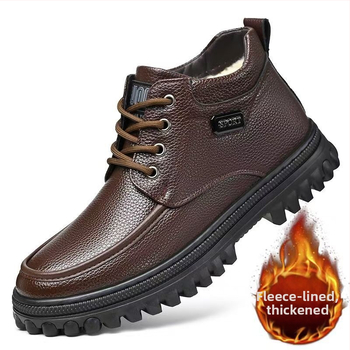 Ανδρικά παπούτσια από γνήσιο δέρμα και βαμβάκι, νέες χειμερινές μπότες χιονιού με ψηλό τελείωμα και χοντρή σόλα για μεσήλικες και ηλικιωμένους μπαμπάδες