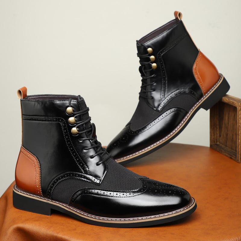 Pantofi sport pentru bărbați, stil britanic, cu toc înalt, colorblock, din piele, stil business, casual, cizme scurte, moda retro, ascuțit, toc jos, Martin cizme