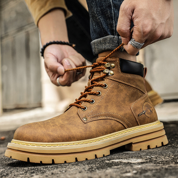 Ανδρικά χειμερινά μποτάκια Martin Boots με επένδυση fleece, ψηλόμεσα μποτάκια βρετανικού στιλ από ραβέντι, ανδρικά βαμβακερά παπούτσια, vintage μπότες εργασίας από γνήσιο δέρμα.