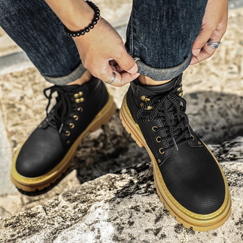 Ανδρικά χειμερινά μποτάκια Martin Boots με επένδυση fleece, ψηλόμεσα μποτάκια βρετανικού στιλ από ραβέντι, ανδρικά βαμβακερά παπούτσια, vintage μπότες εργασίας από γνήσιο δέρμα.