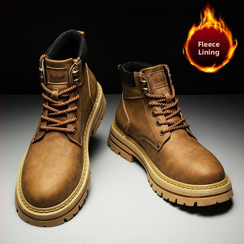 Ανδρικά χειμερινά μποτάκια Martin Boots με επένδυση fleece, ψηλόμεσα μποτάκια βρετανικού στιλ από ραβέντι, ανδρικά βαμβακερά παπούτσια, vintage μπότες εργασίας από γνήσιο δέρμα.