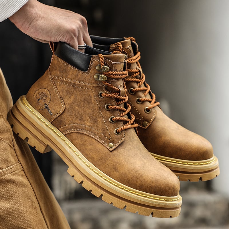 Cizme Martin pentru bărbați, cizme de iarnă cu căptușeală din fleece, stil britanic, cu rubarbă, pantofi din bumbac, din piele naturală, vintage, cizme de lucru