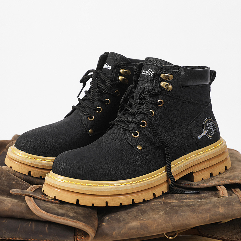 Pánske zimné čižmy Martin Boots s flísovou podšívkou, vysoké čižmy v britskom štýle s rebarborou, pánske bavlnené topánky z pravej kože, vintage pracovné čižmy