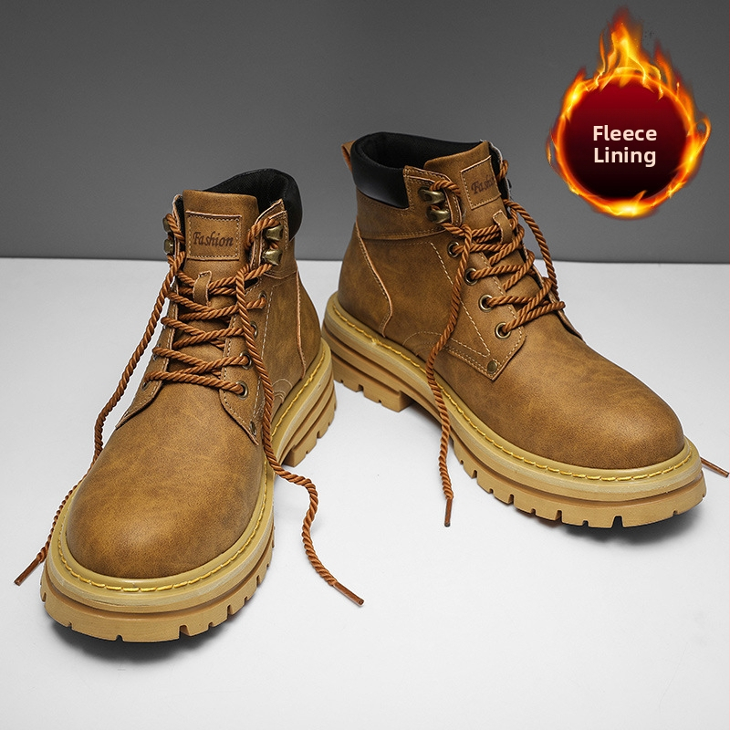 Pánske zimné čižmy Martin Boots s flísovou podšívkou, vysoké čižmy v britskom štýle s rebarborou, pánske bavlnené topánky z pravej kože, vintage pracovné čižmy