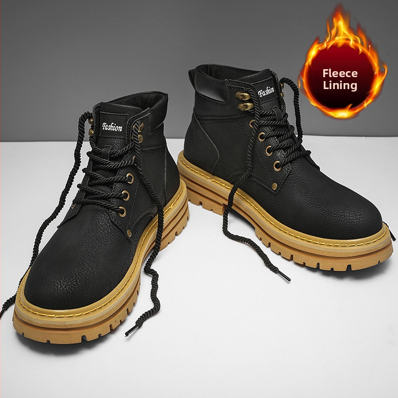 Pánske zimné čižmy Martin Boots s flísovou podšívkou, vysoké čižmy v britskom štýle s rebarborou, pánske bavlnené topánky z pravej kože, vintage pracovné čižmy