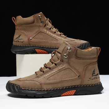 Σε απόθεμα, Νέες φθινοπωρινές και χειμερινές μπότες Martin με ψηλό τακούνι για άνδρες, Δερμάτινες μπότες μεγάλου μεγέθους για διασυνοριακές αγορές, Δημοφιλείς ανδρικές μπότες εξωτερικού εμπορίου, ραμμένες στο χέρι