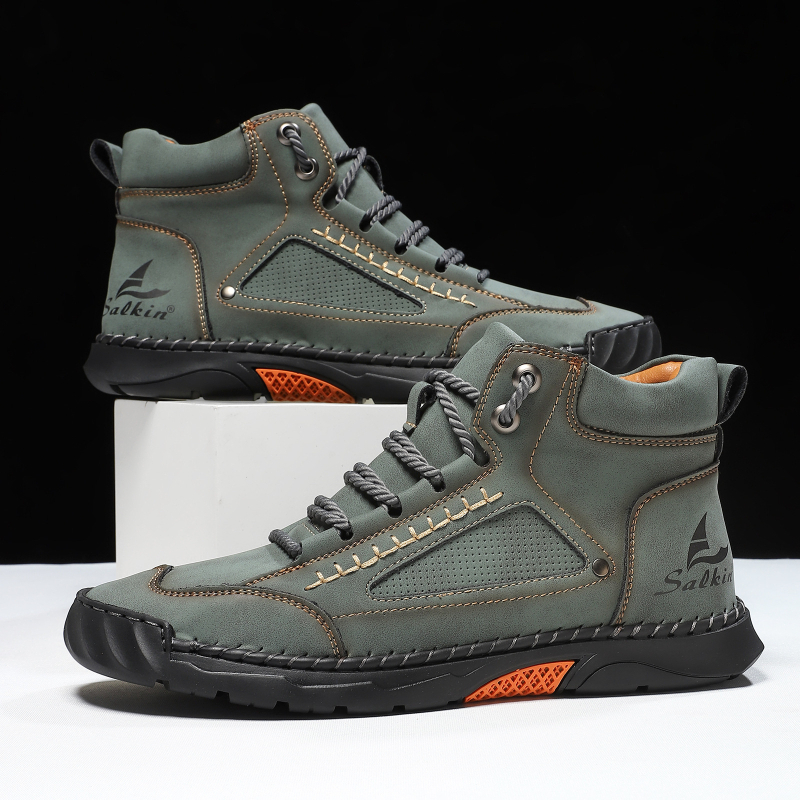 Σε απόθεμα, Νέες φθινοπωρινές και χειμερινές μπότες Martin με ψηλό τακούνι για άνδρες, Δερμάτινες μπότες μεγάλου μεγέθους για διασυνοριακές αγορές, Δημοφιλείς ανδρικές μπότες εξωτερικού εμπορίου, ραμμένες στο χέρι