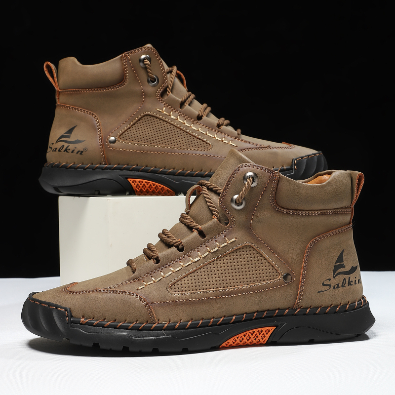 Σε απόθεμα, Νέες φθινοπωρινές και χειμερινές μπότες Martin με ψηλό τακούνι για άνδρες, Δερμάτινες μπότες μεγάλου μεγέθους για διασυνοριακές αγορές, Δημοφιλείς ανδρικές μπότες εξωτερικού εμπορίου, ραμμένες στο χέρι