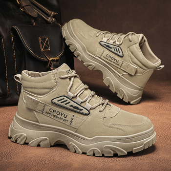 Pantofi de siguranță pentru bărbați, model Joker, toamnă, noi, în aer liber, pentru călătorii, groși, din piele, cu șireturi înalte, la modă