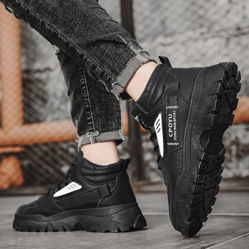 Pantofi de siguranță pentru bărbați, model Joker, toamnă, noi, în aer liber, pentru călătorii, groși, din piele, cu șireturi înalte, la modă