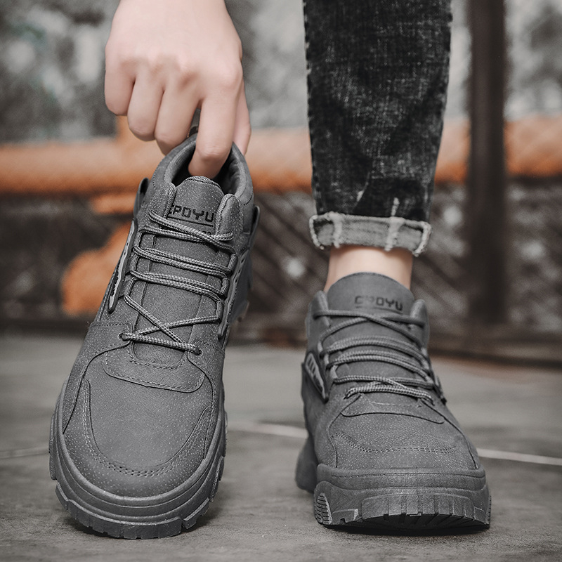 Pantofi de siguranță pentru bărbați, model Joker, toamnă, noi, în aer liber, pentru călătorii, groși, din piele, cu șireturi înalte, la modă