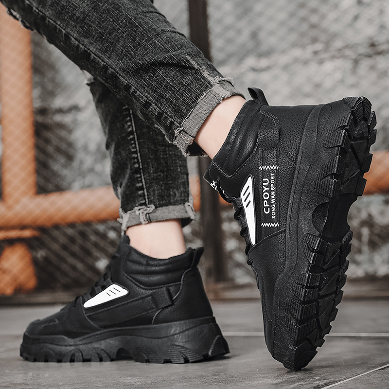 Pantofi de siguranță pentru bărbați, model Joker, toamnă, noi, în aer liber, pentru călătorii, groși, din piele, cu șireturi înalte, la modă